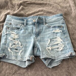American Eagle Outfitters Women's Light Blue Distressed Denim Shorts